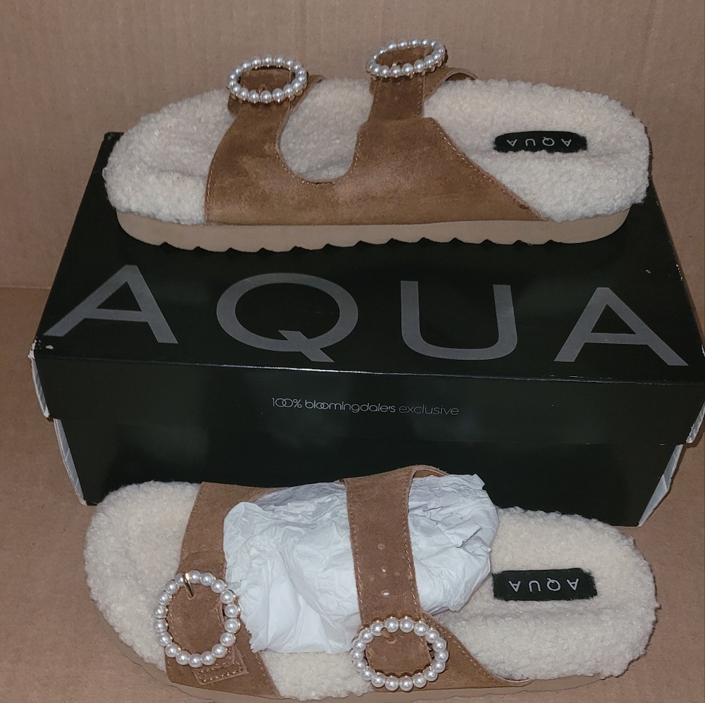 AQUA Private Label Bloomingdale's Exclusive Furry Embellished Sandal Size 8 New